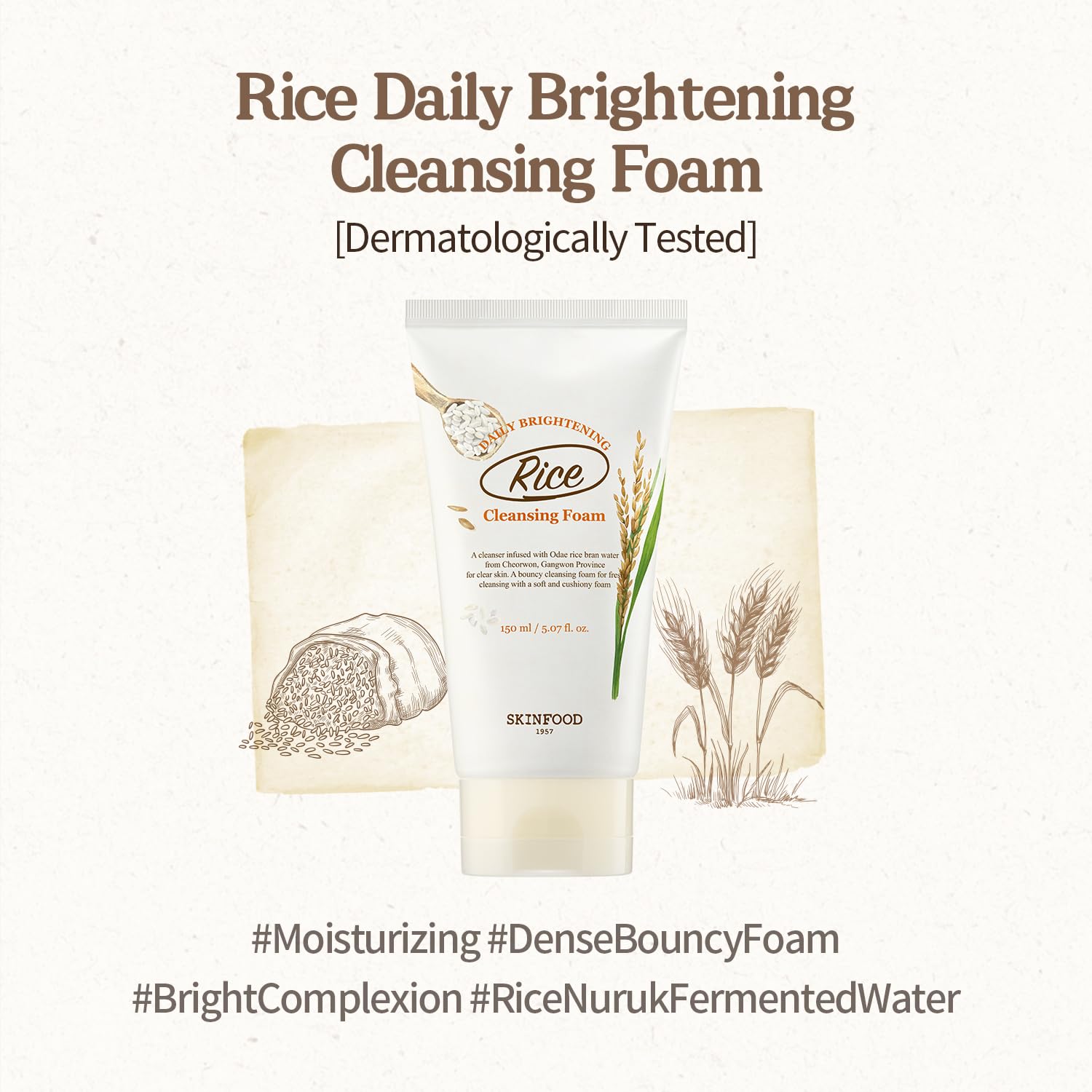 Packaging of SKINFOOD 1957 Rice Daily Cleansing Foam for daily use
