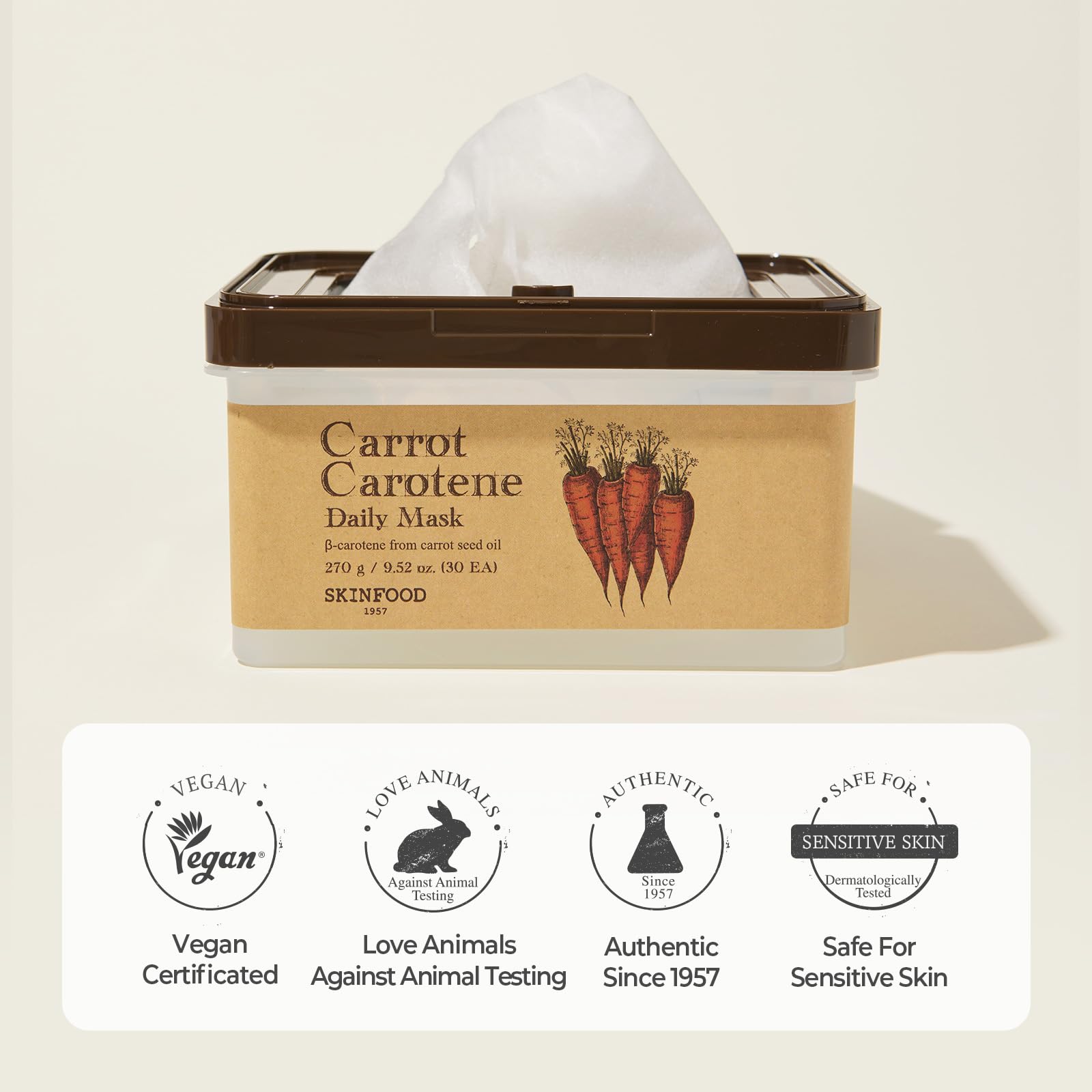 Skinfood Carrot Carotene Daily Mask promotes a balanced glow for skin