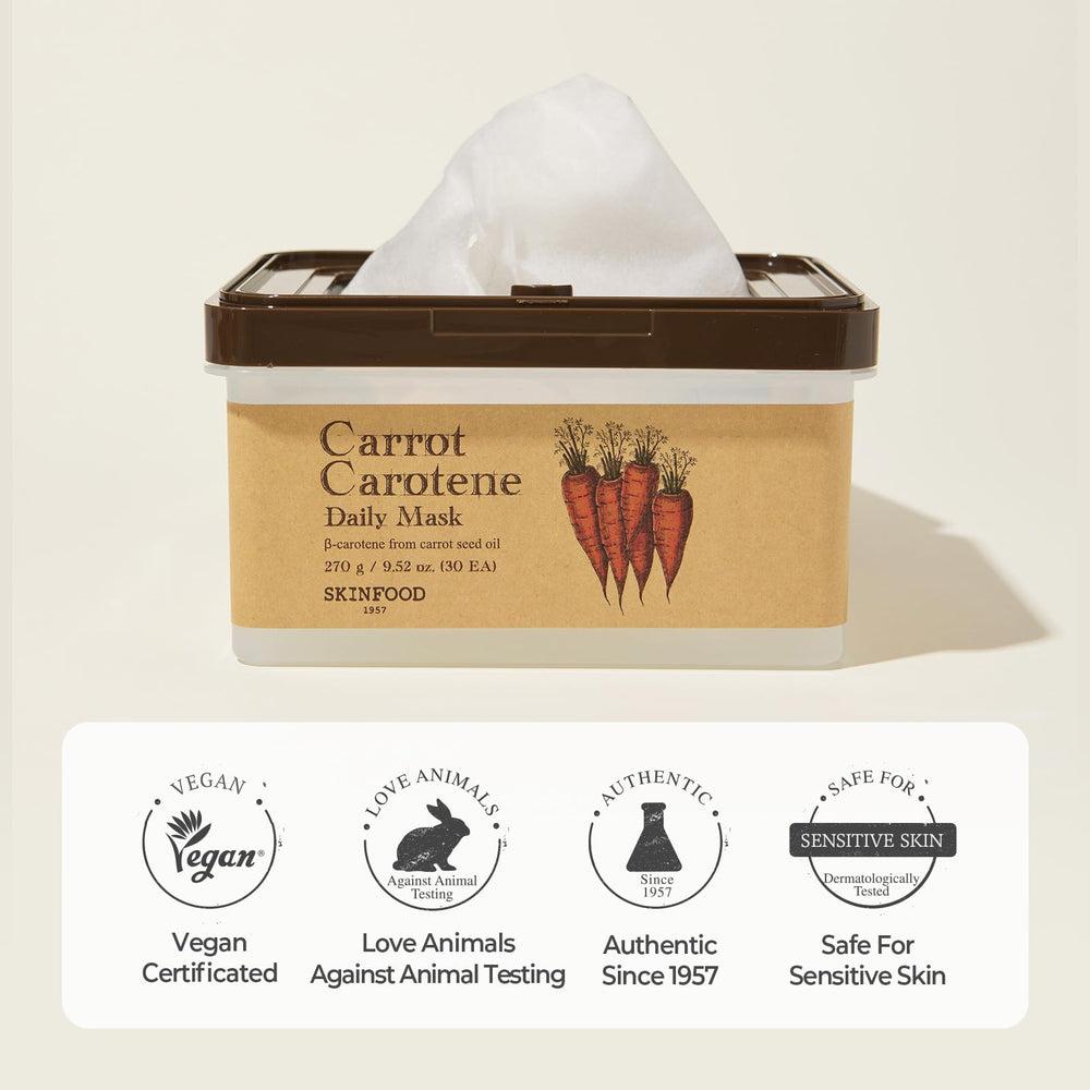 Skinfood Carrot Carotene Daily Mask promotes a balanced glow for skin