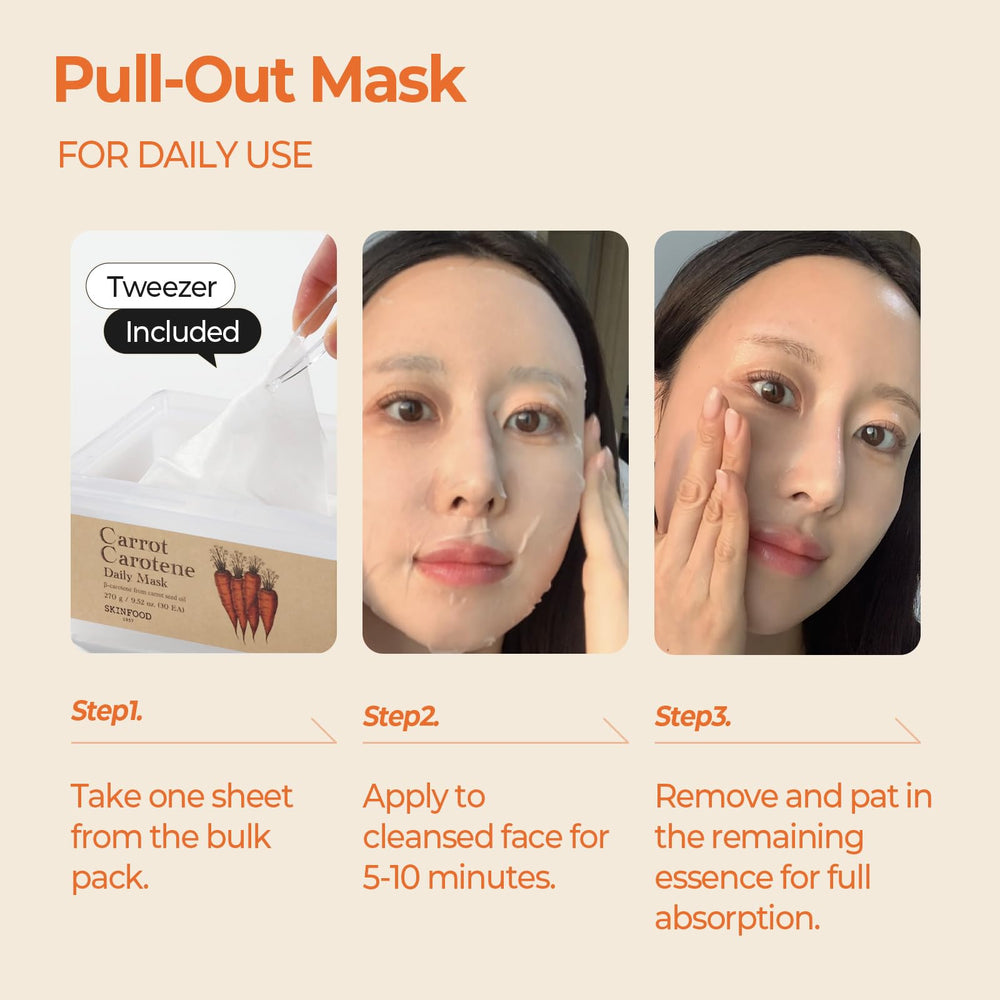 Skinfood Carrot Carotene Daily Mask essence bottle shows soothing formula