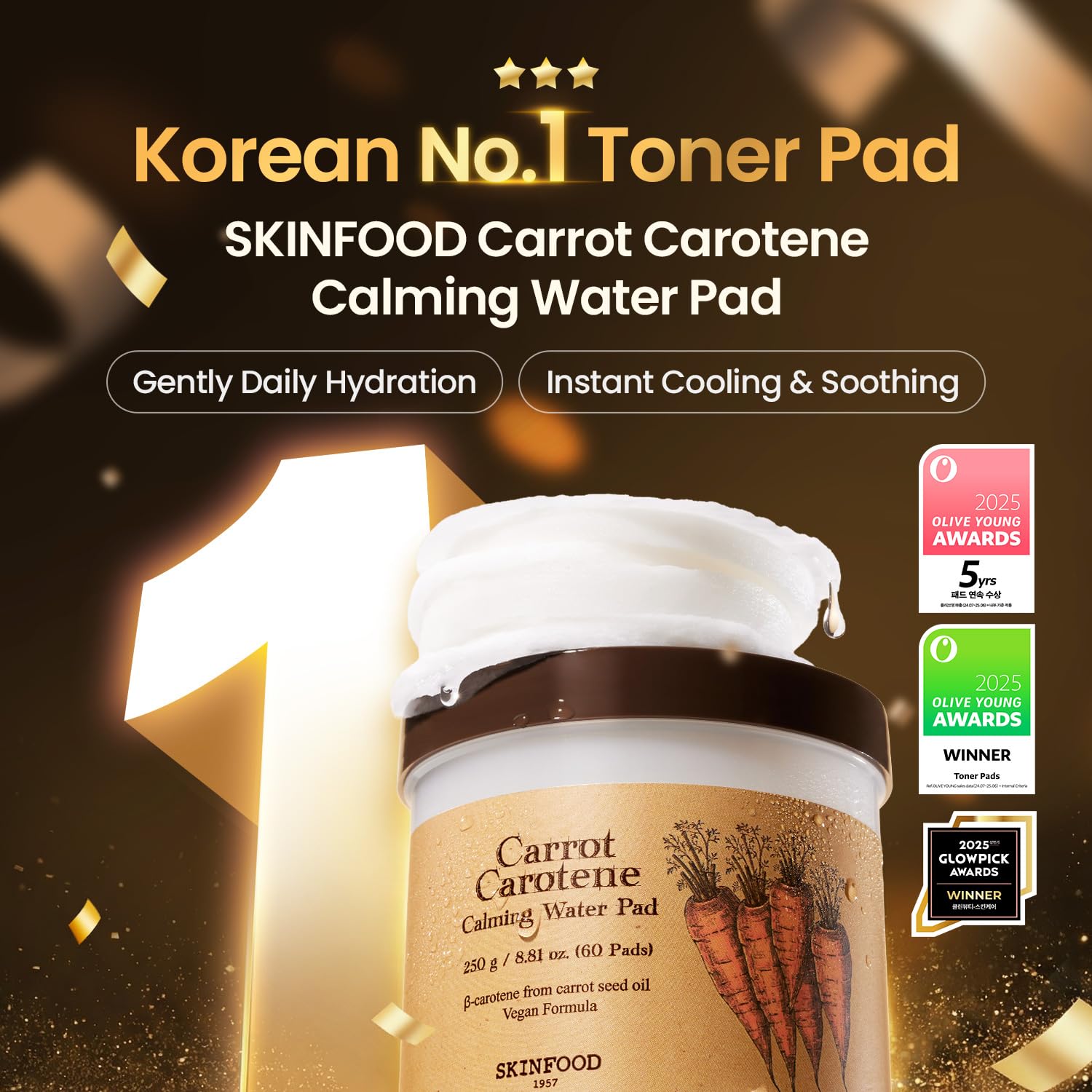 Textura suave SKINFOOD Carrot Toner Pad ofrece hidratación duradera