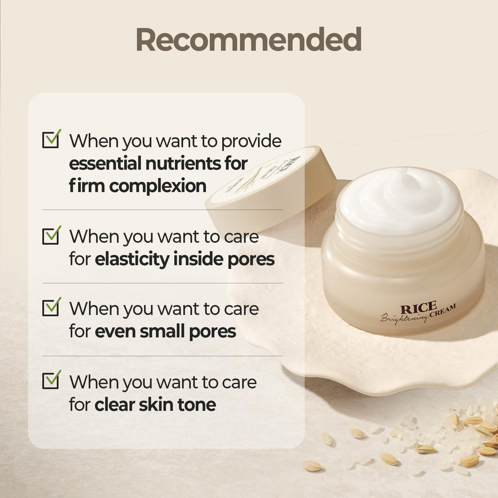 SKINFOOD Rice Brightening Cream nutrición intensa para piel suave.