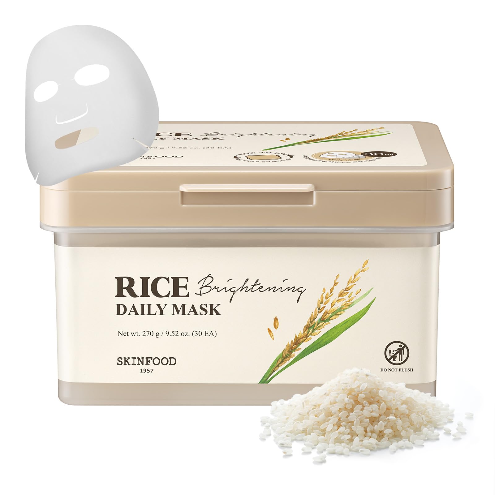 SKINFOOD Rice Daily Mask bulk pack front view with 30 sheets