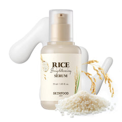 Sérum SKINFOOD Rice Serum: botella de vidrio con brillo suave para piel radiante