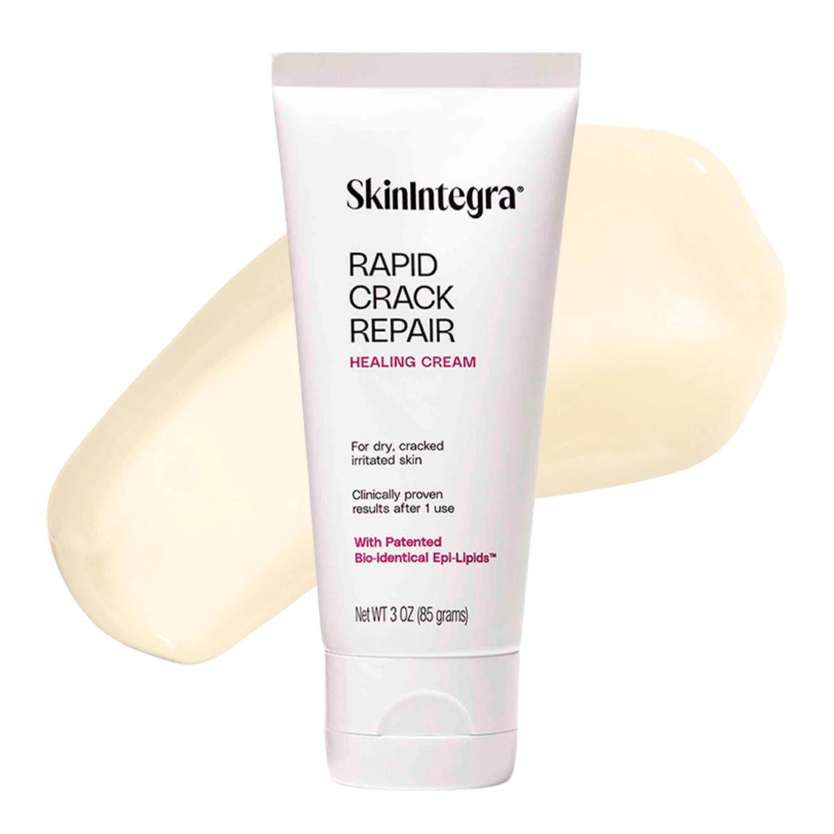 SkinIntegra Rapid Crack Repair Cream jar displaying fragrance-free barrier protection for feet.
