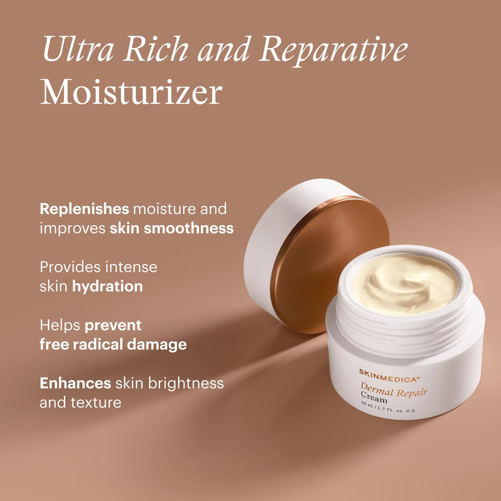 SkinMedica Dermal Repair Cream jar on vanity signaling nourishing support for dry skin