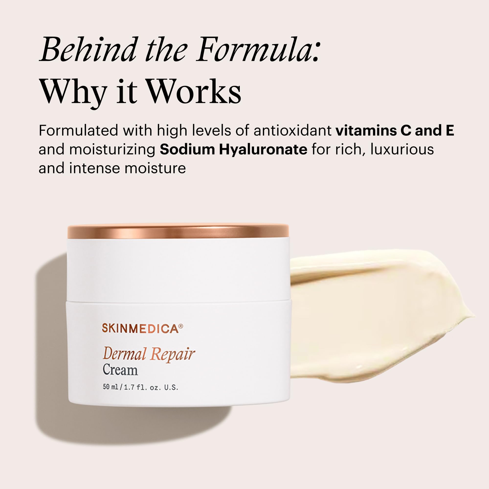 SkinMedica Dermal Repair Cream swatch emphasizes creamy texture for moisturization