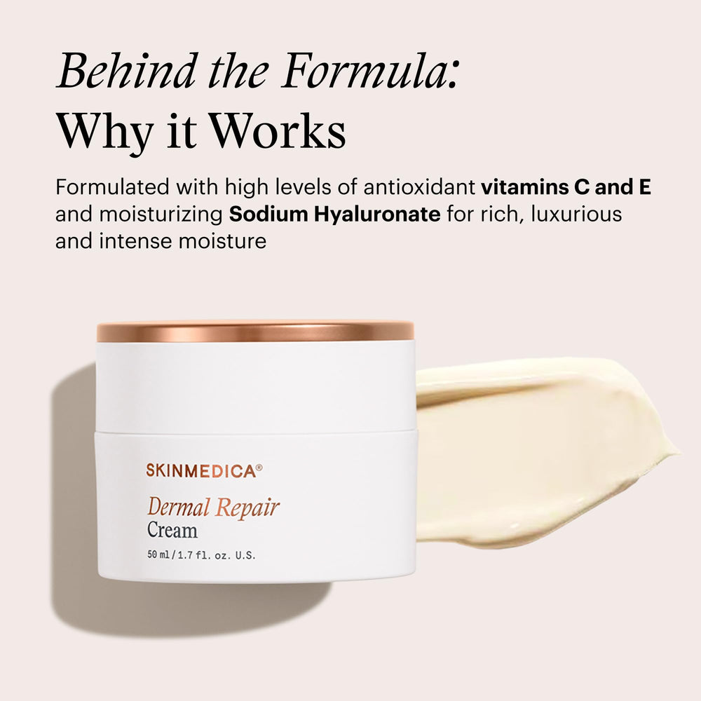 SkinMedica Dermal Repair Cream swatch emphasizes creamy texture for moisturization