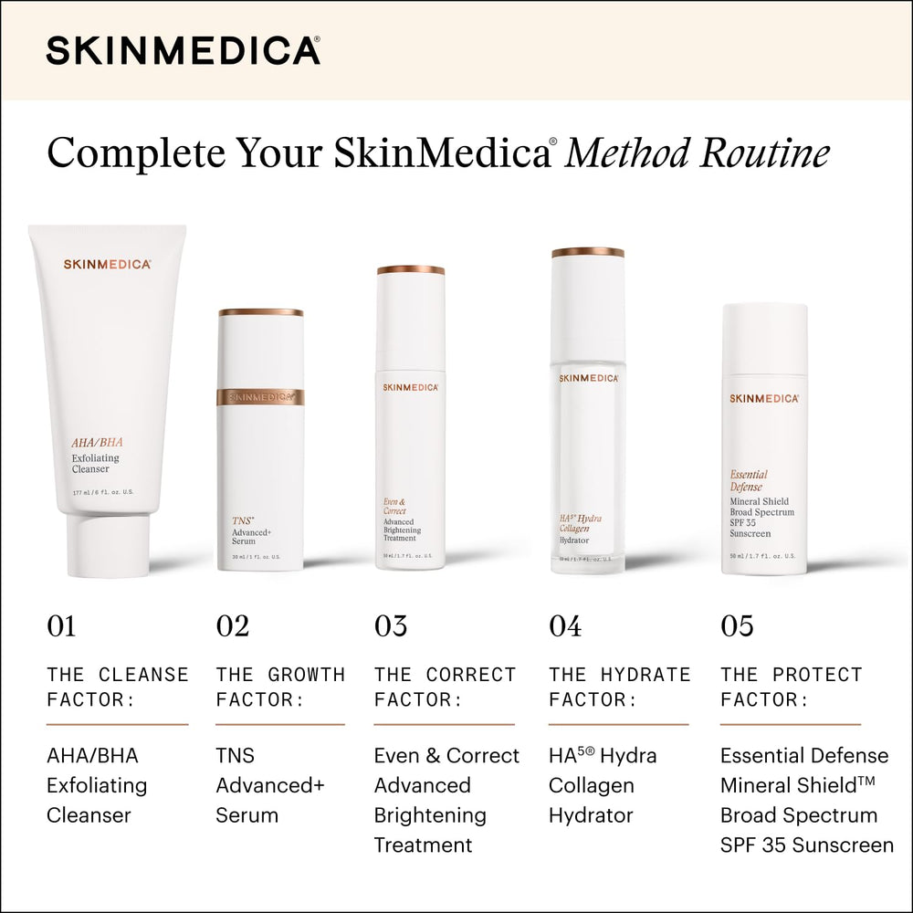 Close-up label of SkinMedica Essential Defense mineral sunscreen.