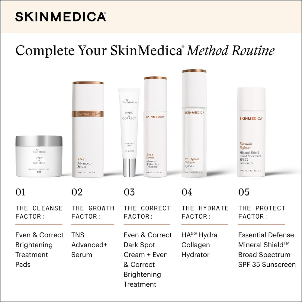 Label close-up of SkinMedica Even & Correct emphasizing fragrance-free design