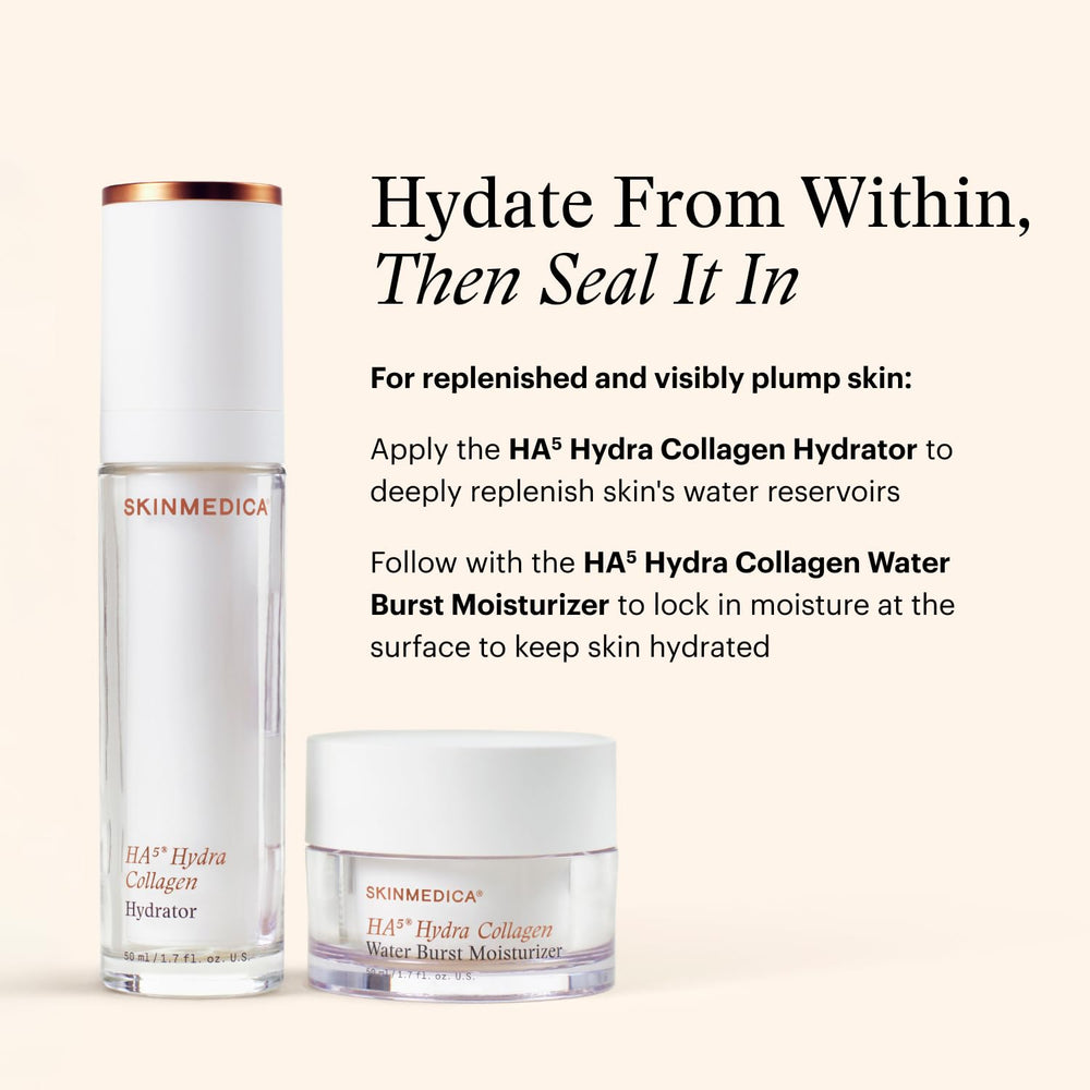 SkinMedica HA5 morning routine shot suggests daily hydration.