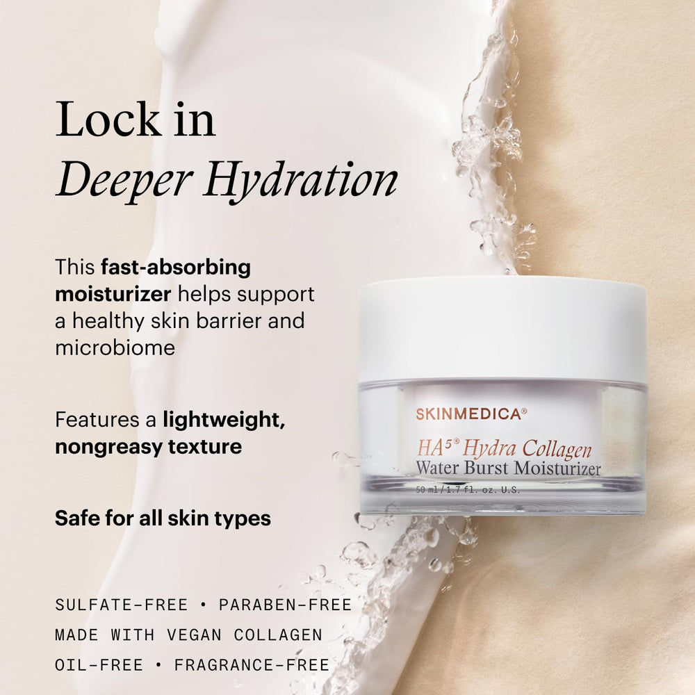 SkinMedica HA5 vegan collagen swatches highlight plant-based hydration benefits.