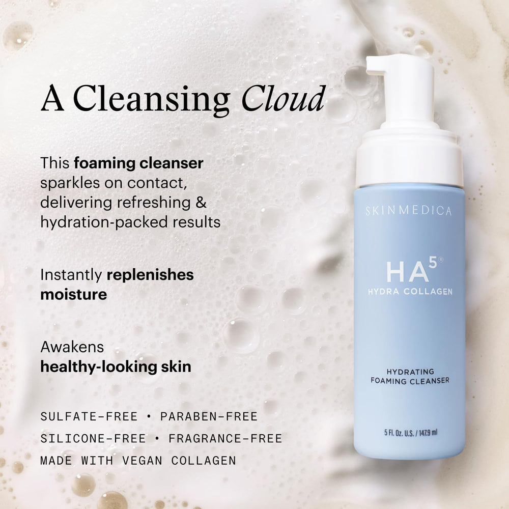 SkinMedica HA5 velvety foam image demonstrates immediate hydration while cleansing