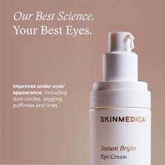 SkinMedica Instant Bright Eye Cream close-up label highlights key actives