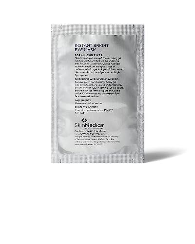 SkinMedica Instant Bright Eye Masks under-eye patches applied on eye area.