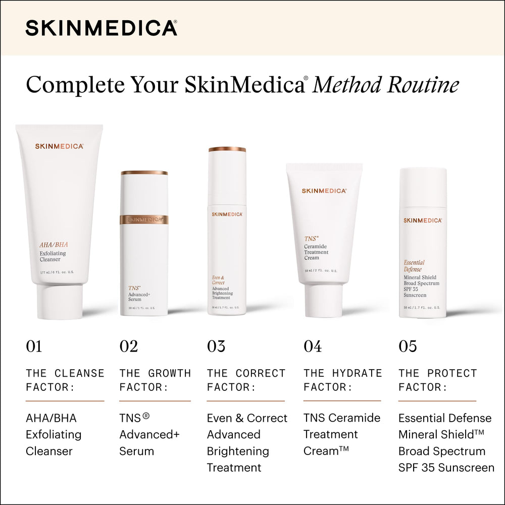 Applying SkinMedica TNS Ceramide Treatment Cream after cleansing during routine.