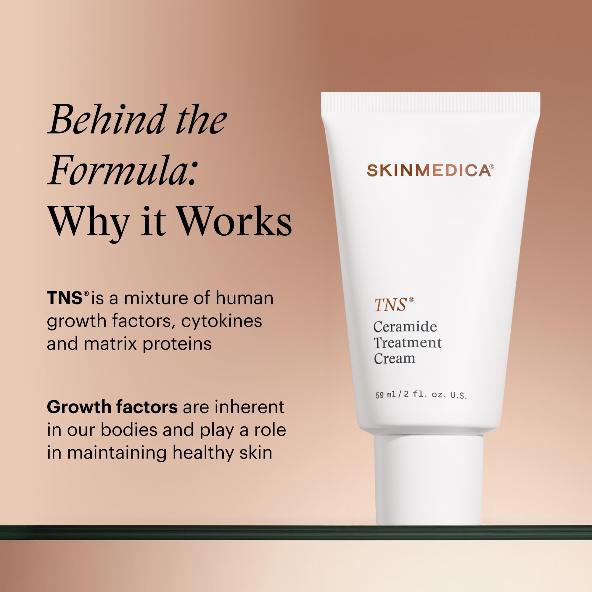 Ingredient label highlighting TNS and peptides in SkinMedica Ceramide Treatment Cream.