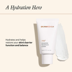 Front packaging of SkinMedica TNS Ceramide Treatment Cream highlighting growth factors and ceramide technology.