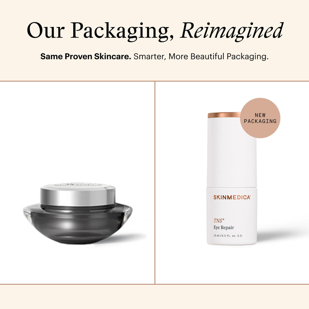 SkinMedica TNS Eye Repair Cream tube closeup showing creamy formula for delicate eye area.