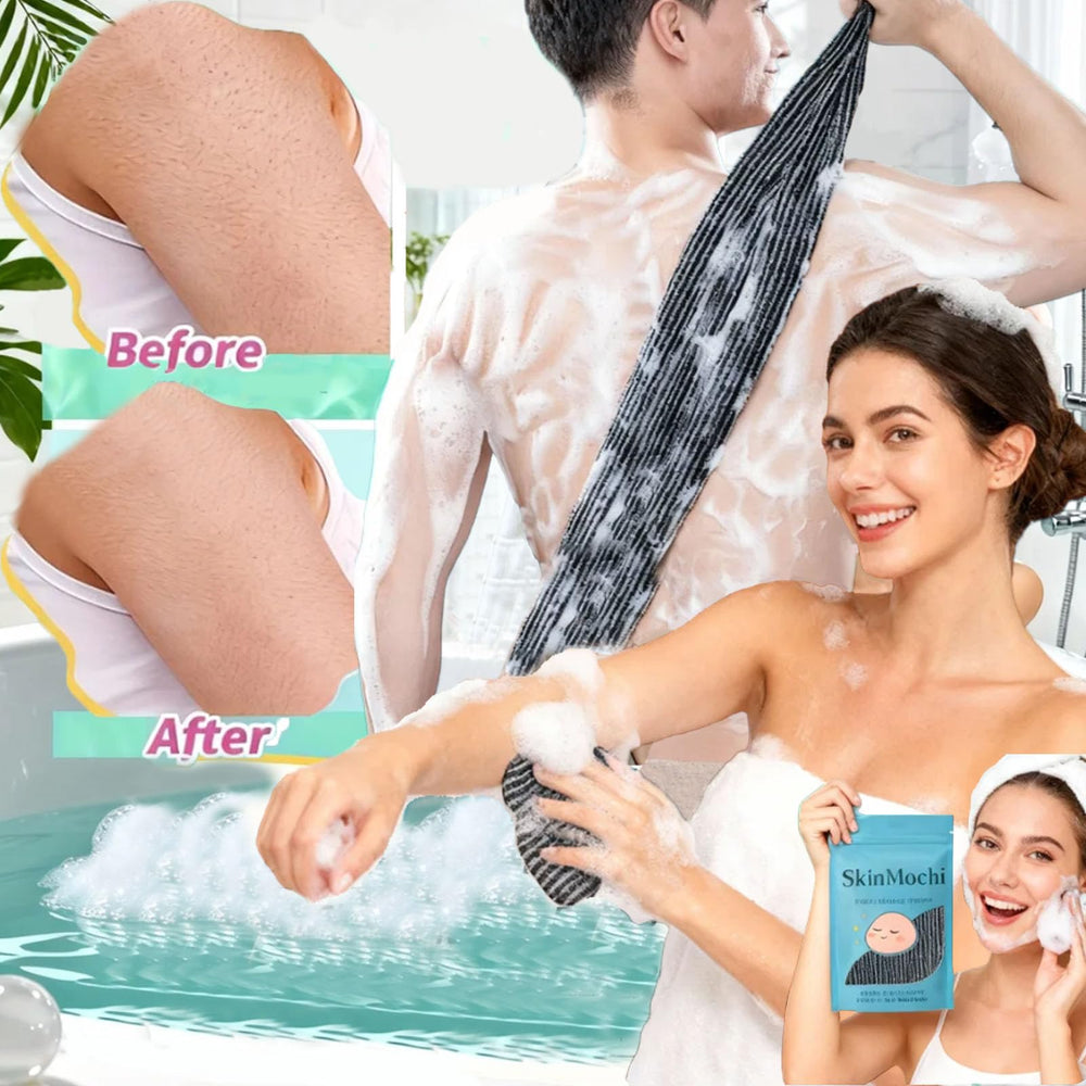 SkinMochi toalla exfoliante cobertura total llega a todo el cuerpo para una exfoliación uniforme.