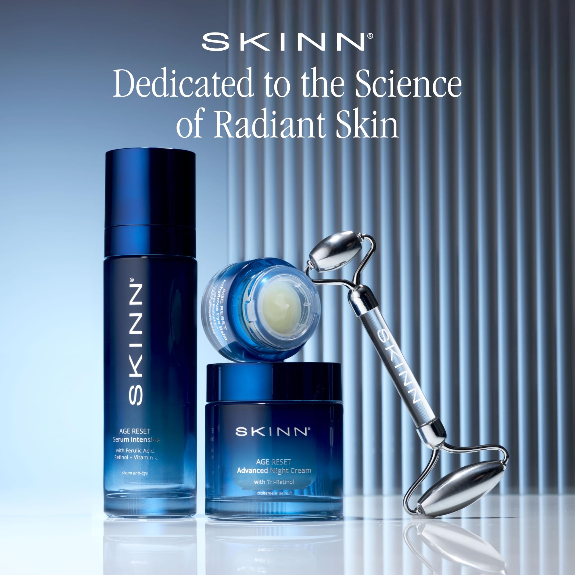 SKINN Deep Wrinkle Serum paired with sunscreen for daily protection.