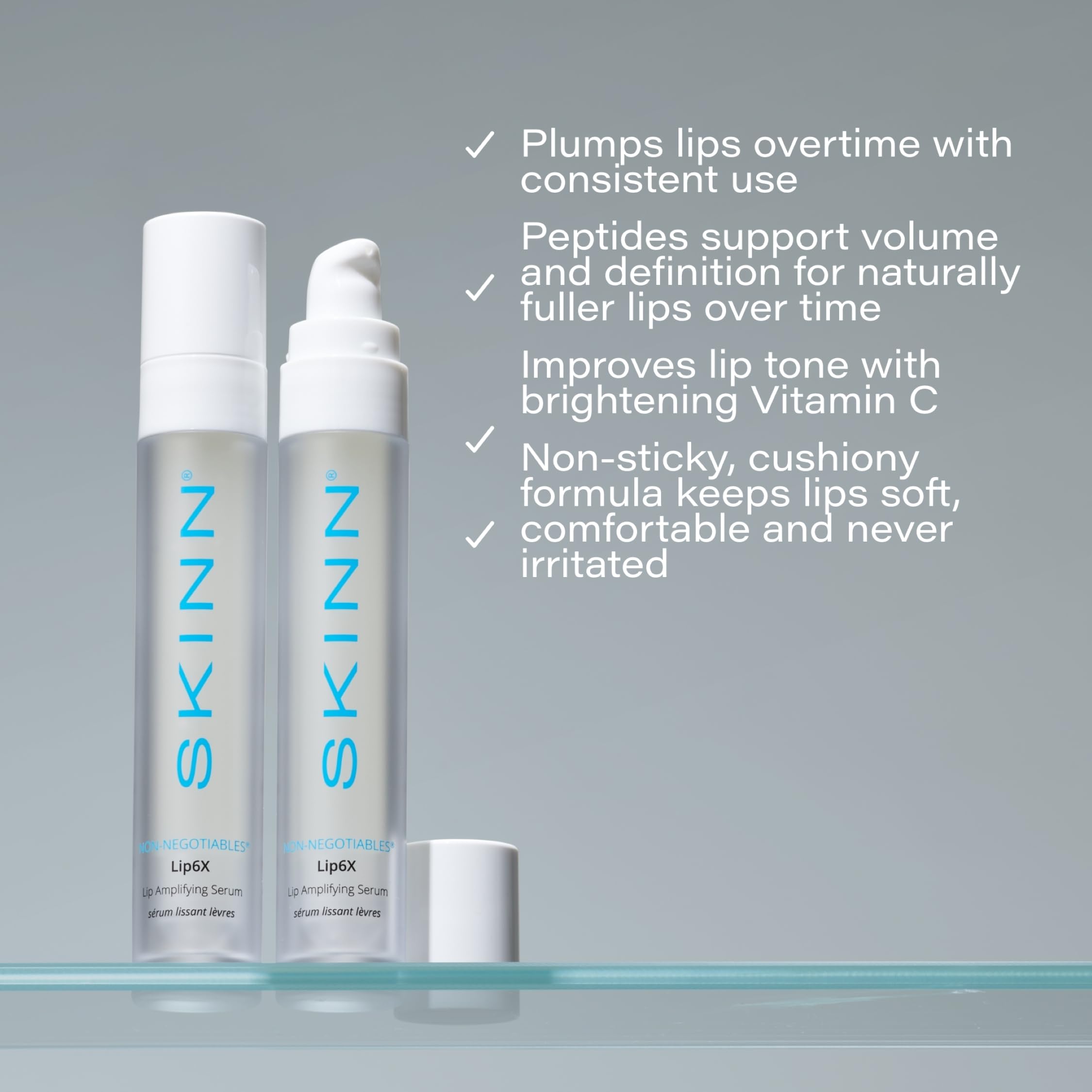 SKINN Lip6X application steps showing easy, routine use for daily care.