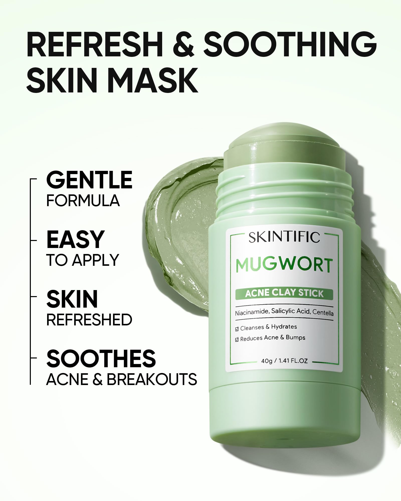 Mascarilla SKINTIFIC en barra de arcilla de artemisa, purificación equilibrada sin resequedad.