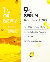 Aplicación de dos capas: suero acuoso y aceite ligero de SKINTIFIC para mayor luminosidad.