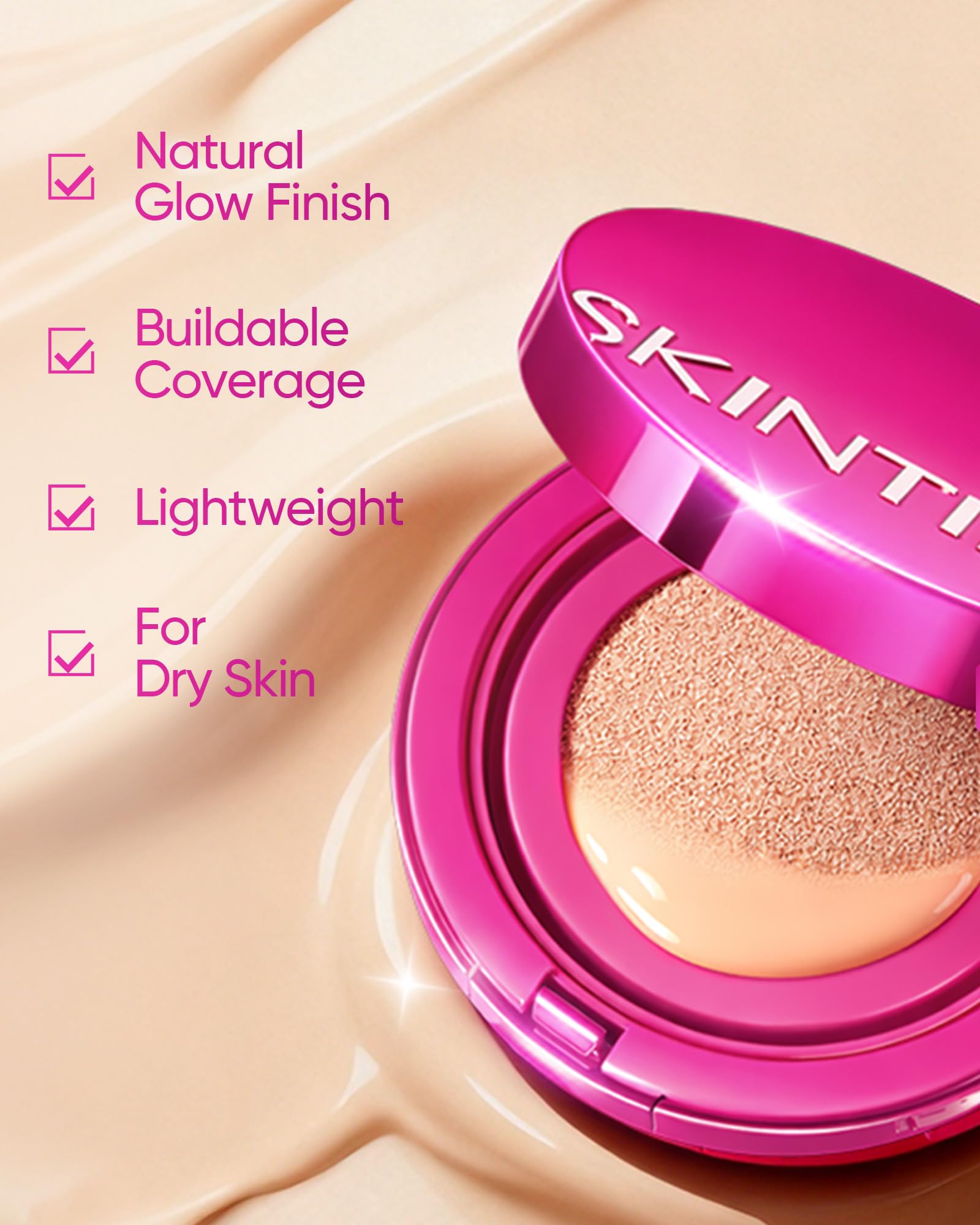 SKINTIFIC Pink Glow Cushion Vanilla resistencia a la oxidación para uso diario.