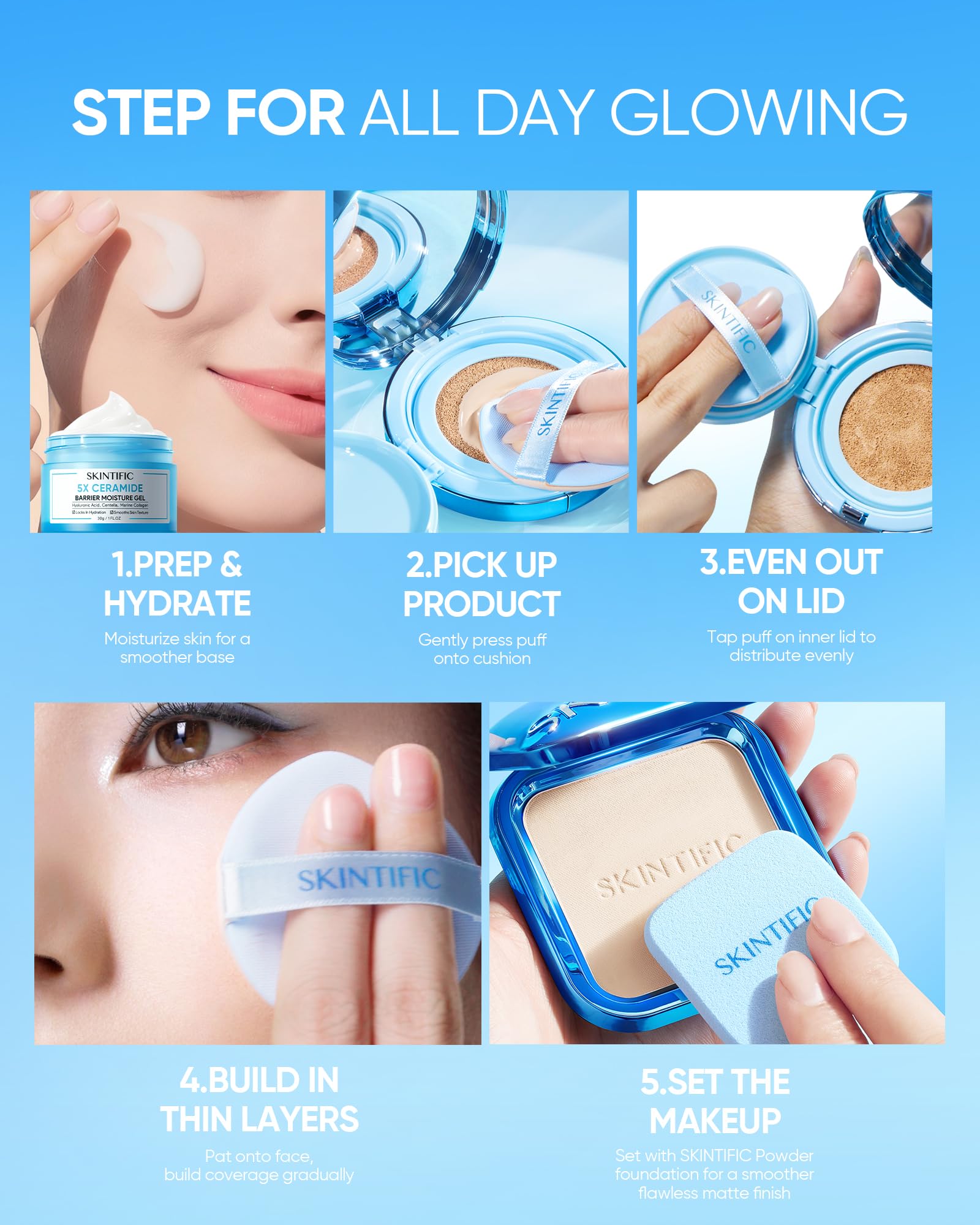 Durabilidad de SKINTIFIC Velvet Matte Cushion Foundation durante la jornada.