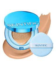 SKINTIFIC Velvet Matte Cushion Foundation empaque elegante y acabado mate duradero.