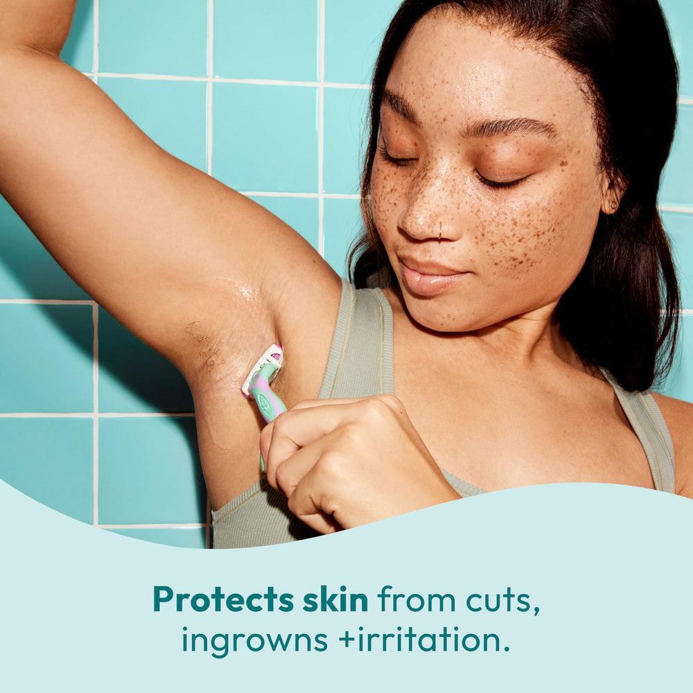 Skintimate bikini-area shave-ready setup showing safe, gentle protection