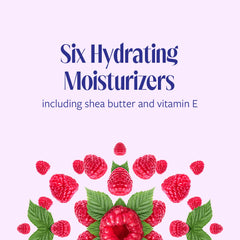 Skintimate Raspberry Rain bottle side highlighting moisturizing formula for caring skin