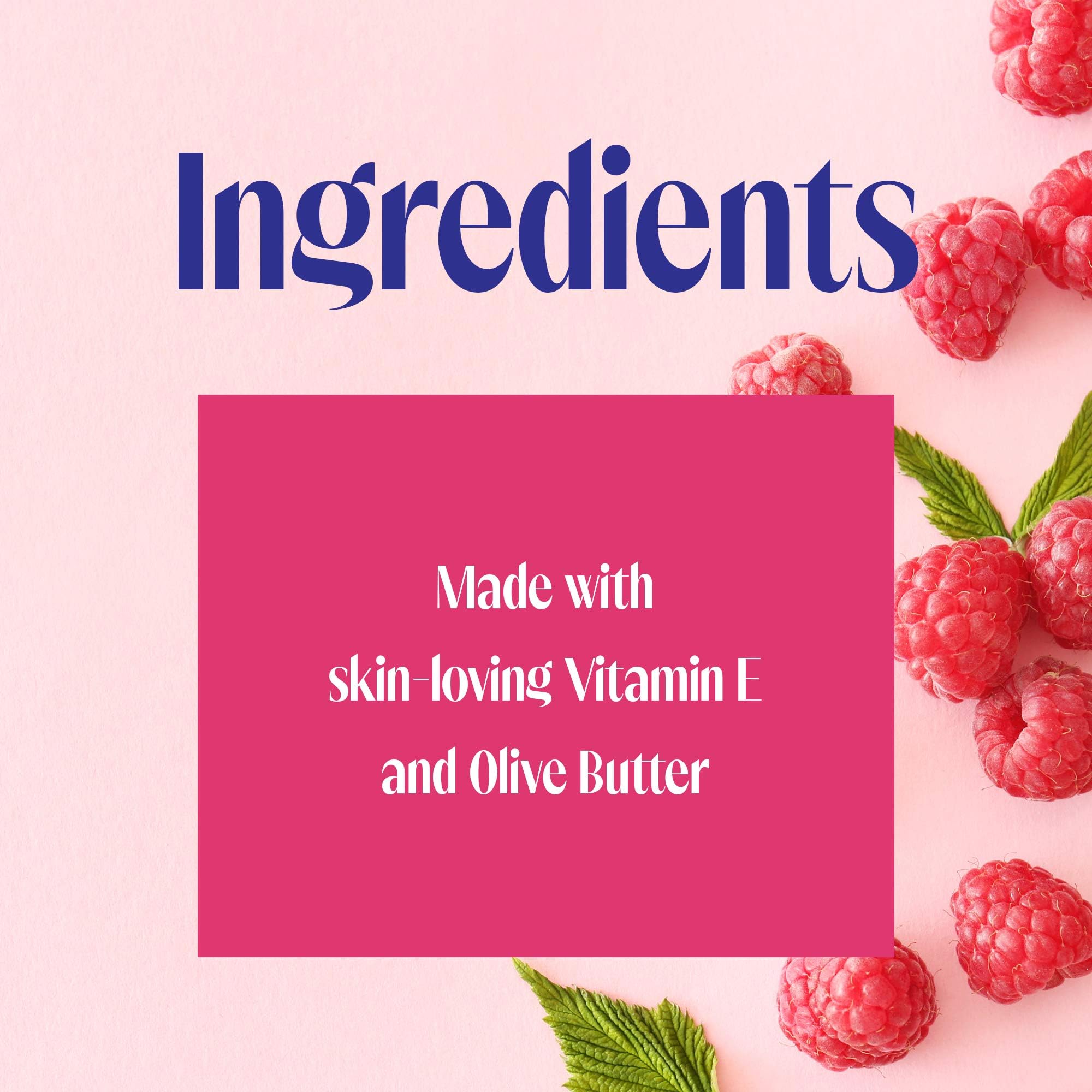 Skintimate Raspberry Rain olive butter formula softens skin post‑shave.