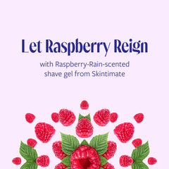 Skintimate Raspberry Rain bottle close-up emphasizes Vitamin E content