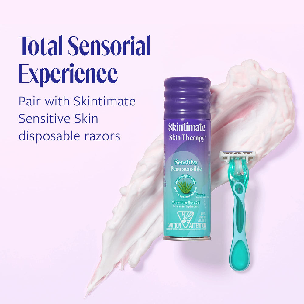 Six-pack Skintimate Skin Therapy packaging for convenient, everyday shaves.