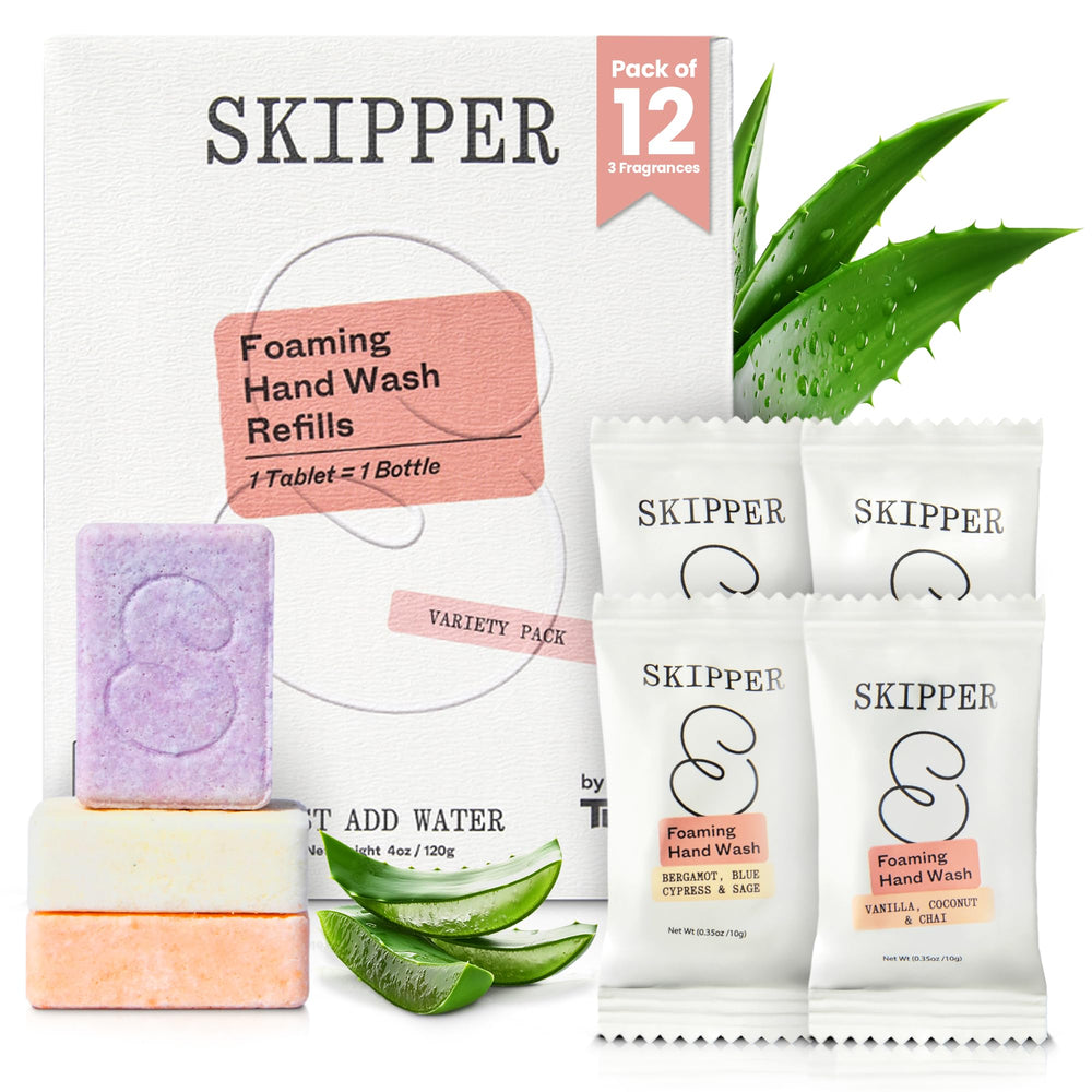 Skipper tableta jabón en agua genera espuma suave para manos
