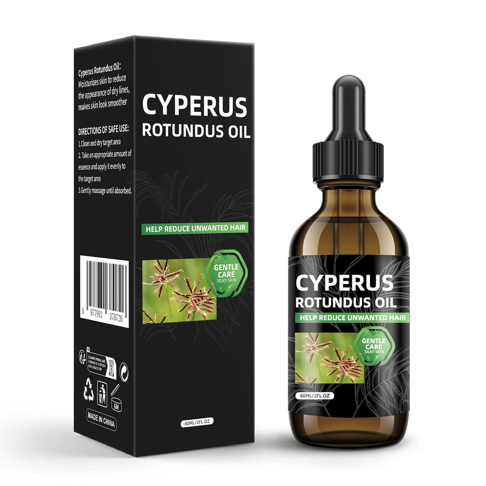 SKSOYT Cyperus Rotundus oil bottle prepared for hair removal routine.