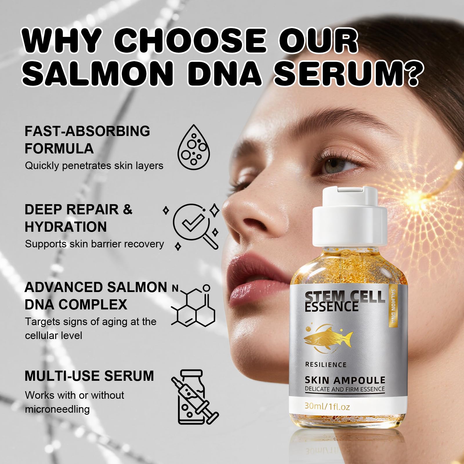 Close-up of SKSOYT Salmon DNA Serum during microneedling for deep penetration