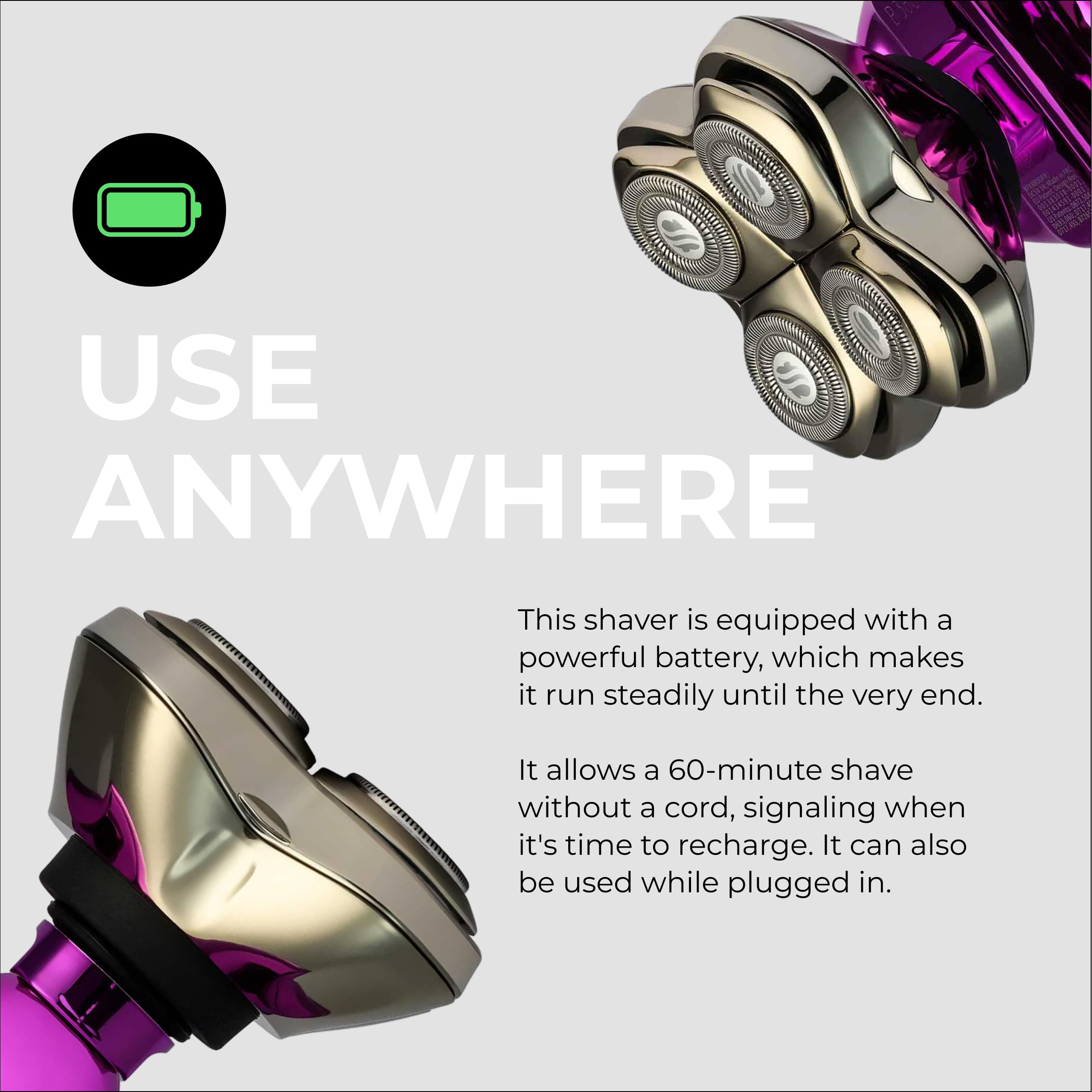 Skull Shaver Butterfly Kiss Pro dry use image for convenient on-the-go grooming.