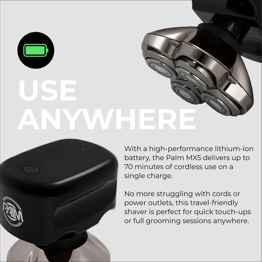 Skull Shaver Palm MX5 cordless design for travel grooming