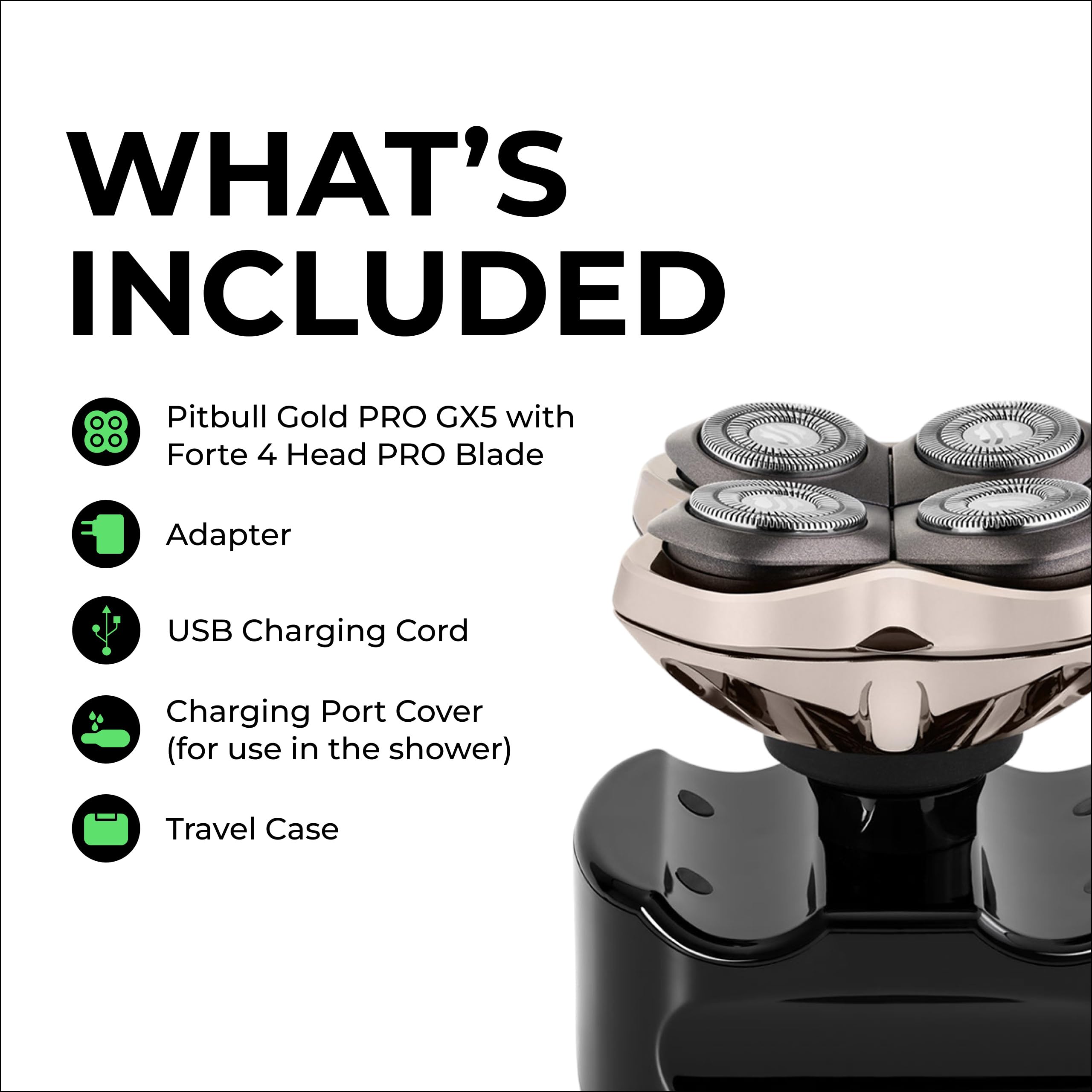 Skull Shaver Pitbull Gold Pro GX5 waterproof design supports comfortable shaving in wet conditions.