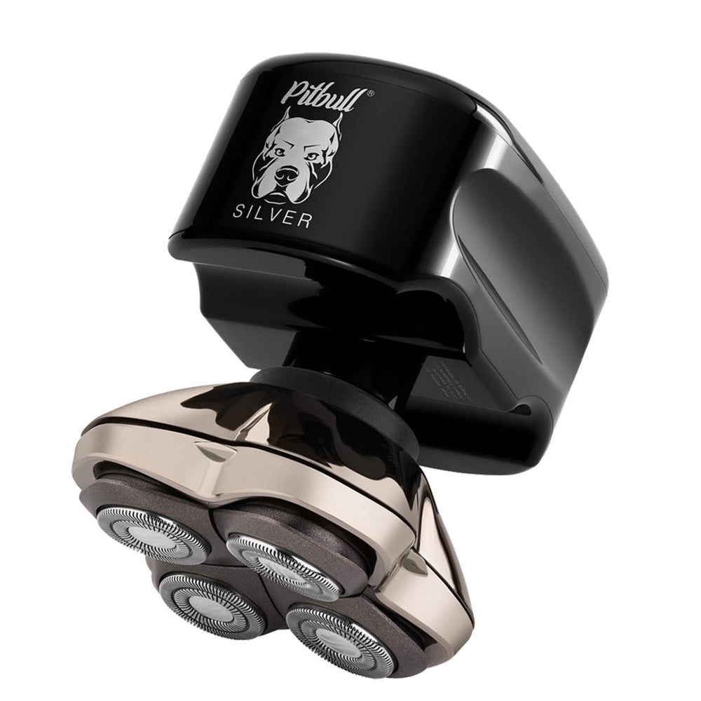 Skull Shaver Pitbull Silver PRO SX5 front view with ergonomic grip for control.
