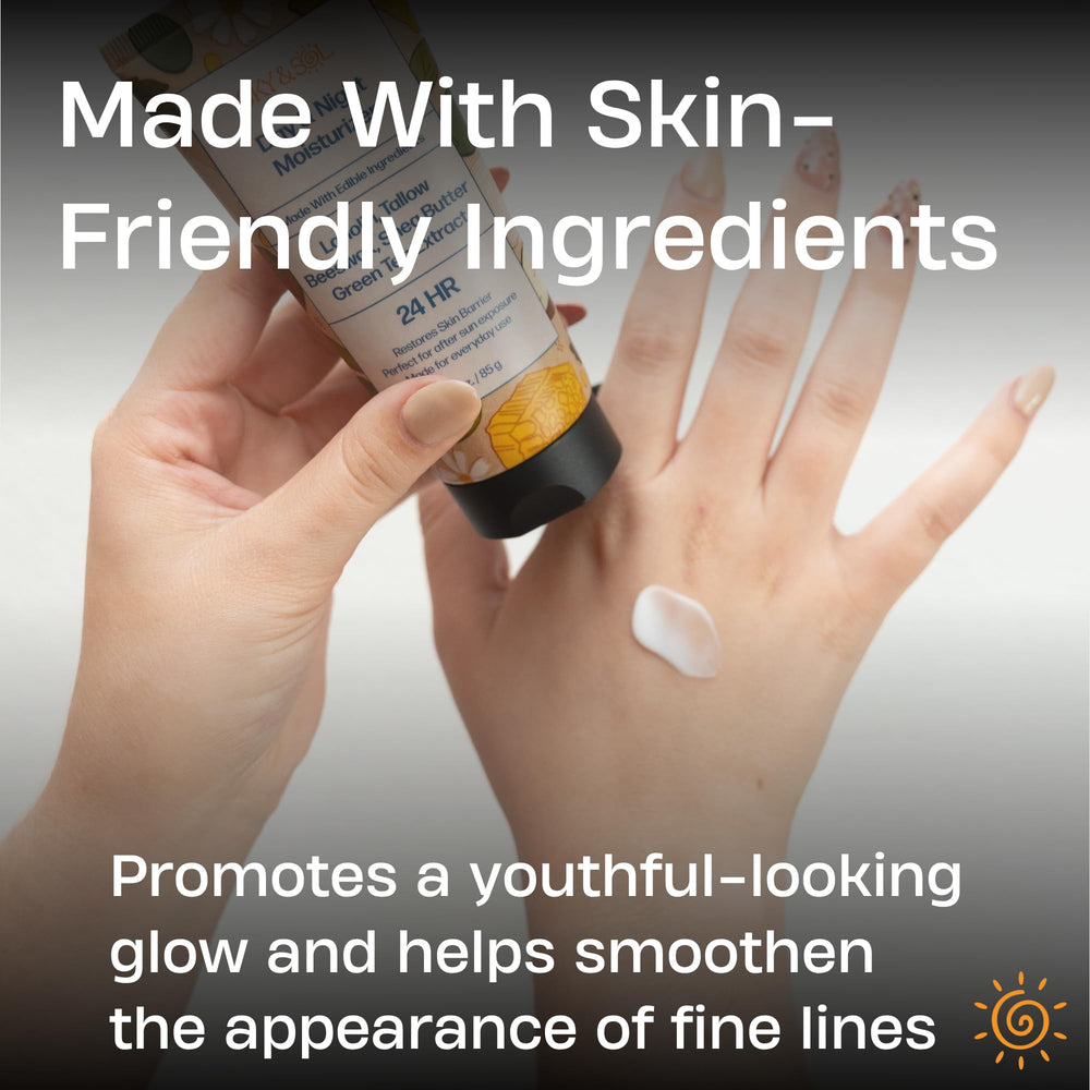 Sky and Sol Everything Cream applied to the body for soft skin.