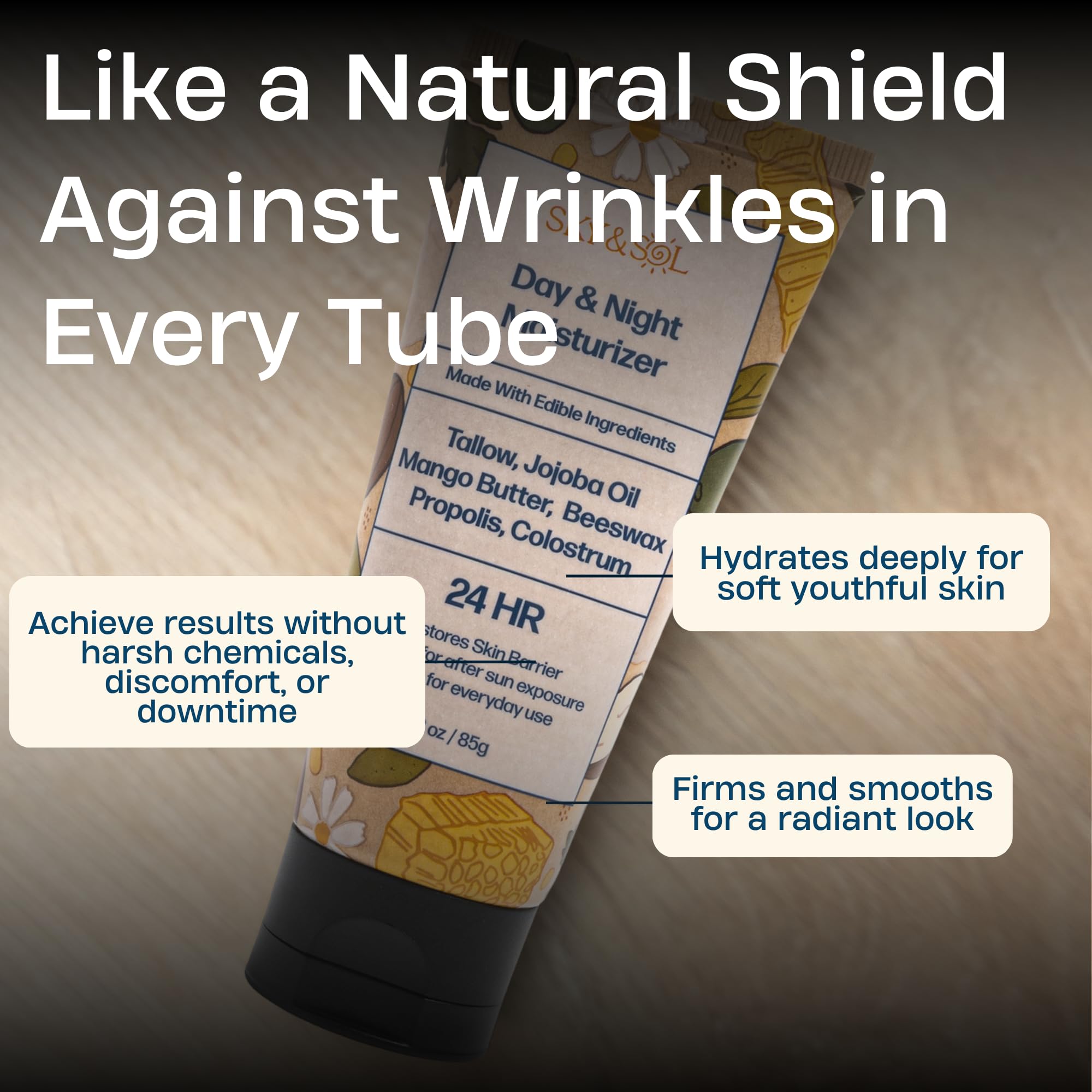 Sky and Sol Everything Cream on the face for deep hydration.