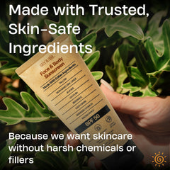 Sky and Sol sunscreen applied to face showing non-greasy finish.