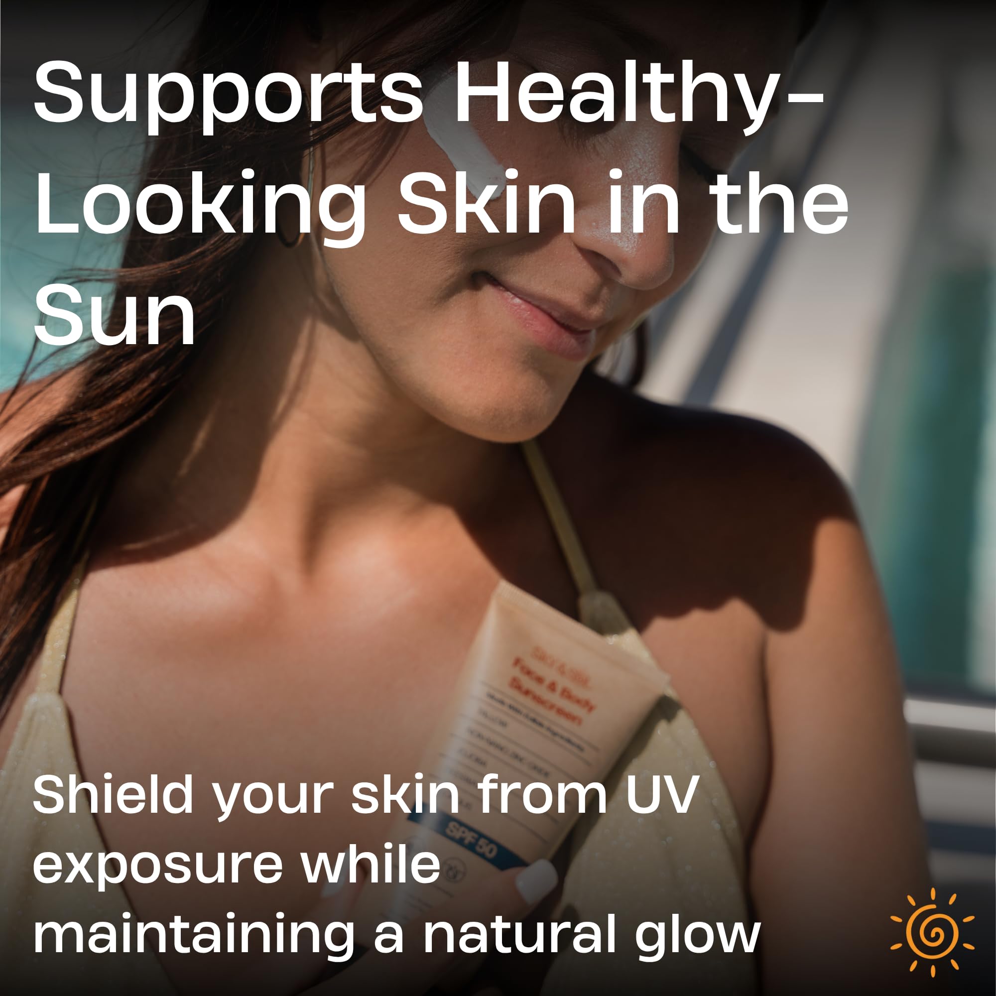 Sky and Sol sunscreen on the face demonstrates lightweight, breathable wear
