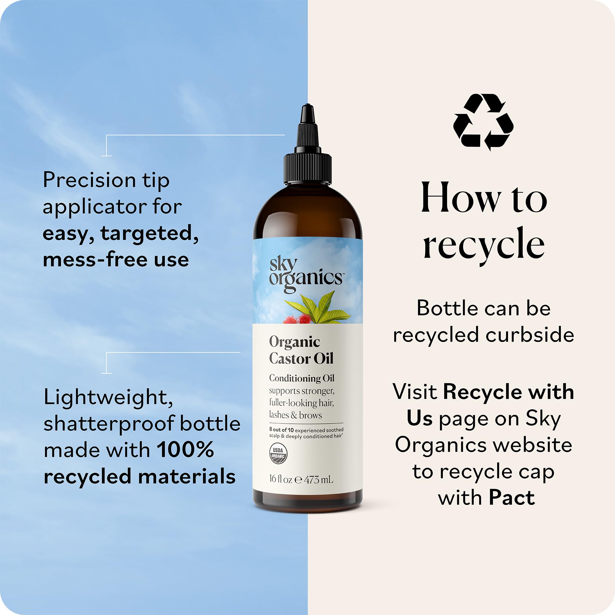 Sky Organics Aceite de ricino, rutina de cuidado capilar diaria.