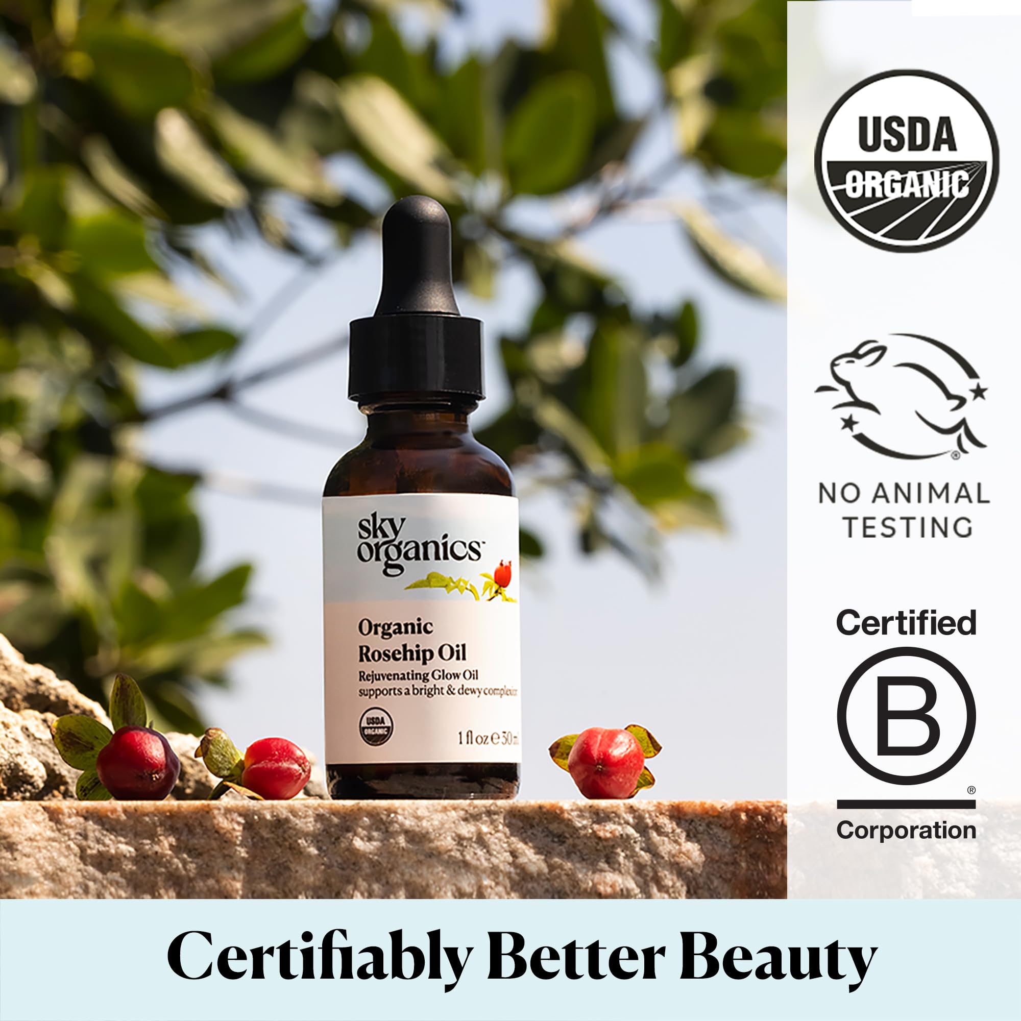Sky Organics Aceite rosa mosqueta tamaño viaje, perfecto para bolso.
