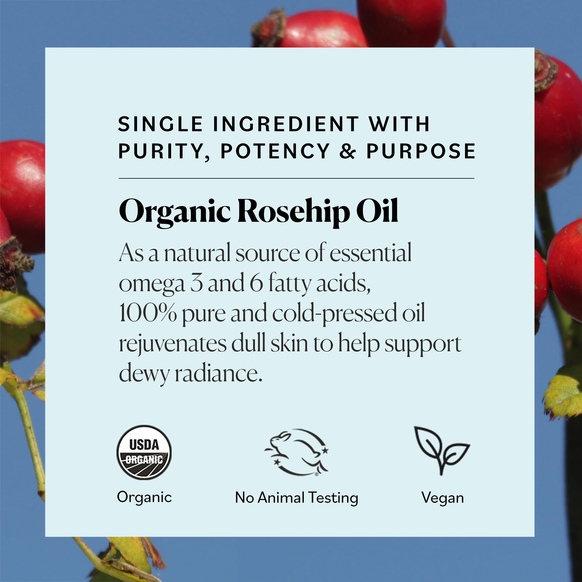 Sky Organics Aceite rosa mosqueta, certificado orgánico para belleza responsable.